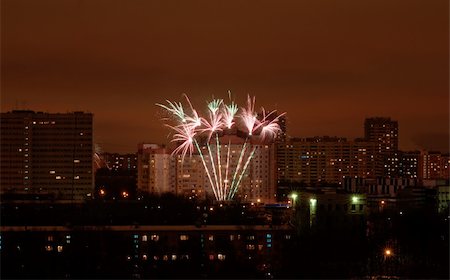 fireworks over night city buildings Stock Photo - Budget Royalty-Free & Subscription, Code: 400-04576950