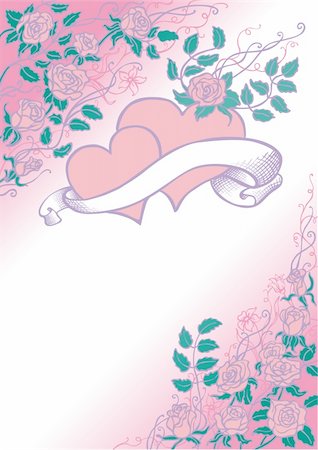 flower border design of rose - Wedding Invitation the pink background with hearts and roses Foto de stock - Super Valor sin royalties y Suscripción, Código: 400-04576992