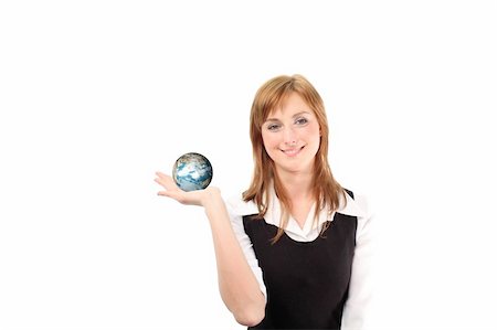 Studio lite shot of a business woman with a globe in her habd Stock Photo - Budget Royalty-Free & Subscription, Code: 400-04577146