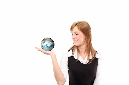 Studio lite shot of a business woman with a globe in her habd Stock Photo - Budget Royalty-Free & Subscription, Code: 400-04577147