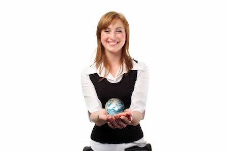 simsearch:400-04534247,k - Studio lite shot of a business woman with a globe in her habd Foto de stock - Royalty-Free Super Valor e Assinatura, Número: 400-04577142