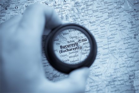 Selective focus on antique map of Bucharest Stock Photo - Budget Royalty-Free & Subscription, Code: 400-04577346