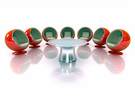 simsearch:845-05837814,k - 3d red modern chairs with table reflected on white background Foto de stock - Royalty-Free Super Valor e Assinatura, Número: 400-04578437