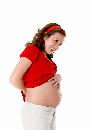 simsearch:400-07557771,k - Beautiful pregnant woman on white enjoying this wonderful moment Photographie de stock - Aubaine LD & Abonnement, Code: 400-04570077