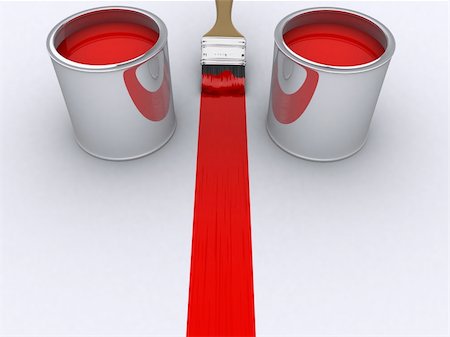 A brush painting a red line and two cans with red paint - 3d render Stock Photo - Budget Royalty-Free & Subscription, Code: 400-04570416