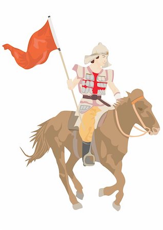 steigbügel - The horseman on a horse with a flag. Stockbilder - Microstock & Abonnement, Bildnummer: 400-04570611