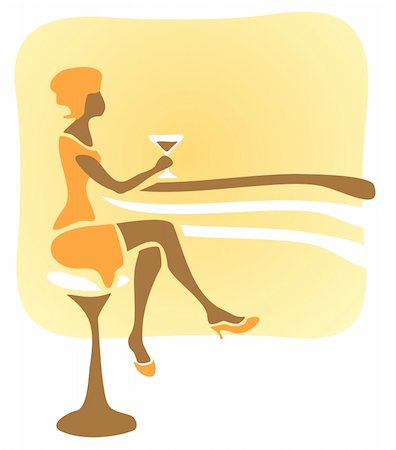 Stylized woman sitting at a bar rack and drinks a cocktail. Stock Photo - Budget Royalty-Free & Subscription, Code: 400-04571801