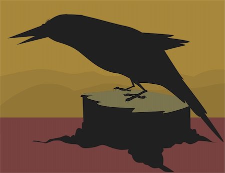 Illustration of a crow sitting on top of a wood Photographie de stock - Aubaine LD & Abonnement, Code: 400-04572646