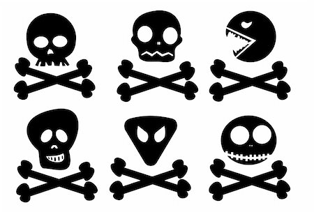 scary cartoon zombie picture - six abstract skulls on crossed bones, black color Stock Photo - Budget Royalty-Free & Subscription, Code: 400-04572743