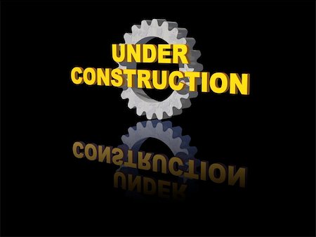 plane underneath - under construction text and gearwheel on black background - 3d illustration Foto de stock - Super Valor sin royalties y Suscripción, Código: 400-04572948