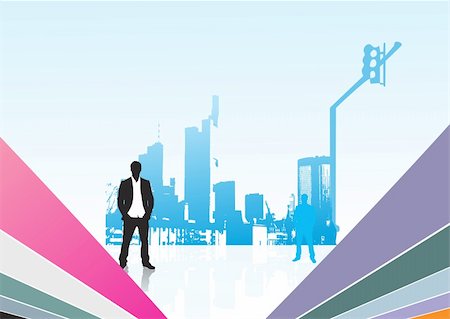 businessman on urban city background, vector wallpaper Stock Photo - Budget Royalty-Free & Subscription, Code: 400-04573165