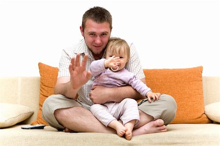 father and baby girl playing on sofa Photographie de stock - Aubaine LD & Abonnement, Code: 400-04573442