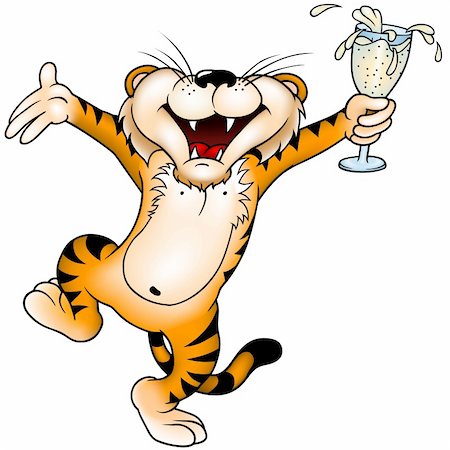 Tiger and drink - colored and detailed cartoon illustration Stock Photo - Budget Royalty-Free & Subscription, Code: 400-04573717