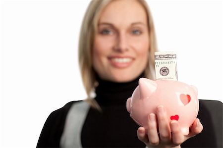 Pretty  Business woman holding a piggy bank Stock Photo - Budget Royalty-Free & Subscription, Code: 400-04584697