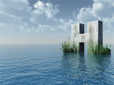 letter H rock in water landscape - 3d illustration Stock Photo - Budget Royalty-Free & Subscription, Code: 400-04585432