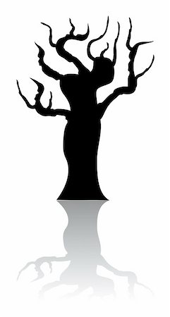 Black silhouette of a tree with a reflection on the background Stock Photo - Budget Royalty-Free & Subscription, Code: 400-04585857