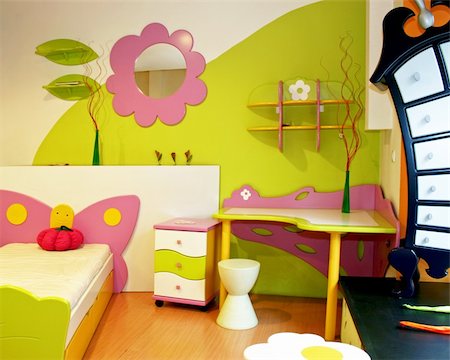 Interior of children room with colorful furniture Foto de stock - Super Valor sin royalties y Suscripción, Código: 400-04586054