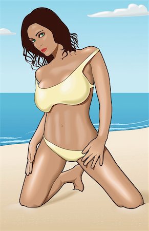 This is a vector illustration of a sexy bikini girl on the beach Foto de stock - Super Valor sin royalties y Suscripción, Código: 400-04586295