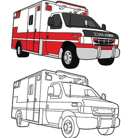 This is an illustration of an ambulance - color and line drawing, it's a vector illustration Foto de stock - Super Valor sin royalties y Suscripción, Código: 400-04586292