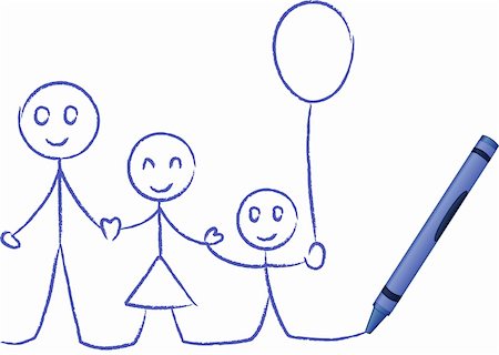 A kid like drawing of a family with a crayon - it's a vector illustration Foto de stock - Super Valor sin royalties y Suscripción, Código: 400-04586316