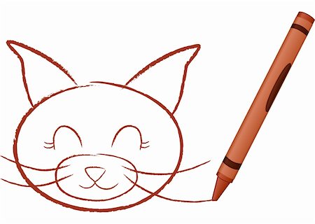 This is a crayon drawn cartoon of a cat's head - vector illustration Foto de stock - Super Valor sin royalties y Suscripción, Código: 400-04586313