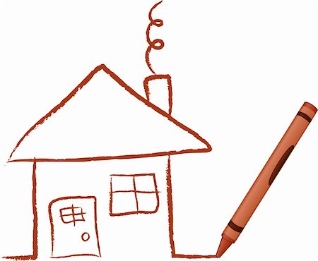 A kid like drawing of a house with a crayon - it's a vector illustration Stock Photo - Budget Royalty-Free & Subscription, Code: 400-04586324