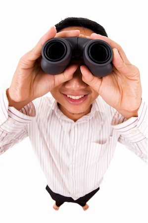 simsearch:400-06744095,k - Man holding a binocular isolated on white Stock Photo - Budget Royalty-Free & Subscription, Code: 400-04586471