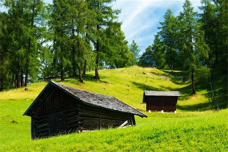 Austrian huts in a sunny alpine meadow, outside of Seefeld Foto de stock - Royalty-Free Super Valor e Assinatura, Número: 400-04586564