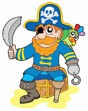 simsearch:400-04589554,k - Pirate sitting on treasure chest - vector illustration. Photographie de stock - Aubaine LD & Abonnement, Code: 400-04586831