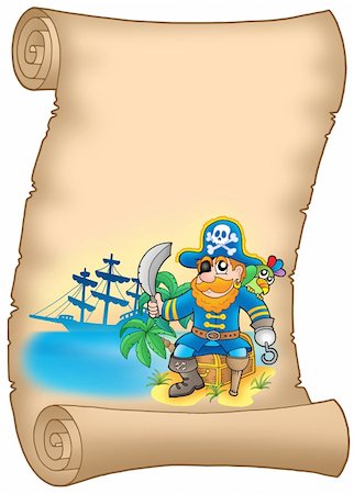 sandy hook - Parchment with sitting pirate - color illustration. Stock Photo - Budget Royalty-Free & Subscription, Code: 400-04586846