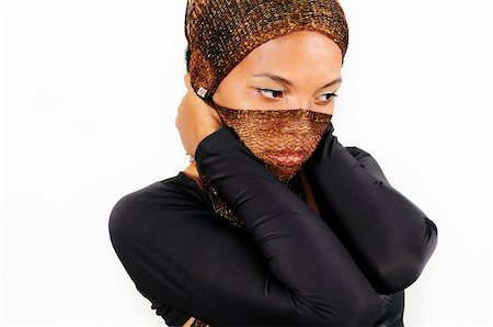 simsearch:400-04226274,k - Portrait of young africn american model with veil over her face - isolated Foto de stock - Super Valor sin royalties y Suscripción, Código: 400-04587424