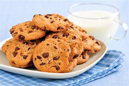 Plate of chocolate chip cookies with milk Stock Photo - Budget Royalty-Free & Subscription, Code: 400-04587861