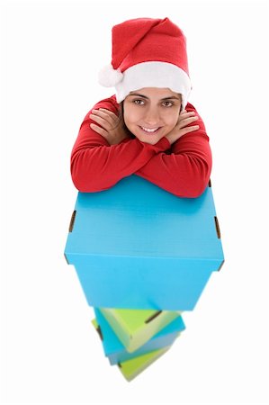 simsearch:400-04774270,k - beautiful santa woman with a pile of christmas presents isolated on white background Stock Photo - Budget Royalty-Free & Subscription, Code: 400-04588628