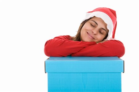 simsearch:400-04774270,k - santa woman sleeping on top of christmas present box isolated on white background Stock Photo - Budget Royalty-Free & Subscription, Code: 400-04588629