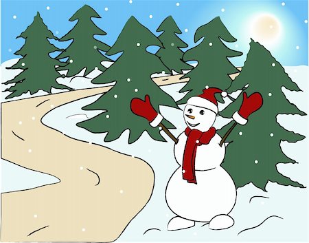 Snowman in forest Stock Photo - Budget Royalty-Free & Subscription, Code: 400-04588668