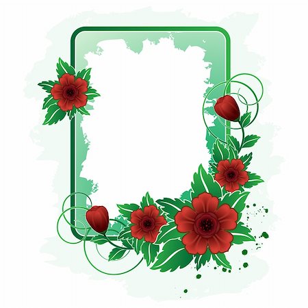 flower border design of rose - Rectangular frame with red flower Foto de stock - Super Valor sin royalties y Suscripción, Código: 400-04588730