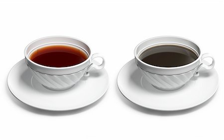 3d image of a cup of tea and a cup of coffee on a white background Stock Photo - Budget Royalty-Free & Subscription, Code: 400-04588779