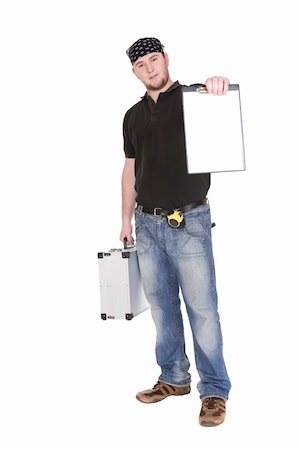 simsearch:400-04186152,k - workman with tools over white background Fotografie stock - Microstock e Abbonamento, Codice: 400-04588810