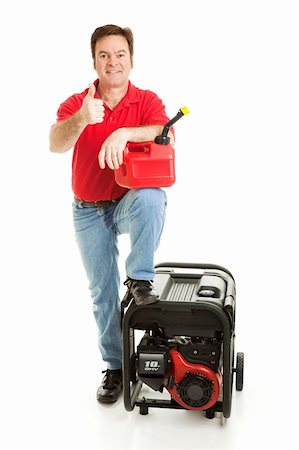 simsearch:400-03972302,k - Man with his gas can and his portable generator, giving the thumbs-up sign.  Isolated. Stock Photo - Budget Royalty-Free & Subscription, Code: 400-04589115