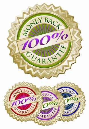 simsearch:400-04375327,k - Set of Four Colorful 100% Money Back Guarantee Emblem Seals Stock Photo - Budget Royalty-Free & Subscription, Code: 400-04589355