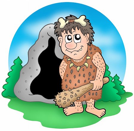 prehistoric cartoon trees - Cartoon prehistoric man before cave - color illustration. Stock Photo - Budget Royalty-Free & Subscription, Code: 400-04589558