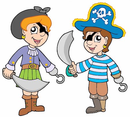 earring drawing - Pirate boy and girl - vector illustration. Photographie de stock - Aubaine LD & Abonnement, Code: 400-04589553