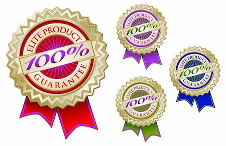 simsearch:400-04375327,k - Set of Four Colorful 100% Elite Product Guarantee Emblem Seals With Ribbons. Stock Photo - Budget Royalty-Free & Subscription, Code: 400-04589755