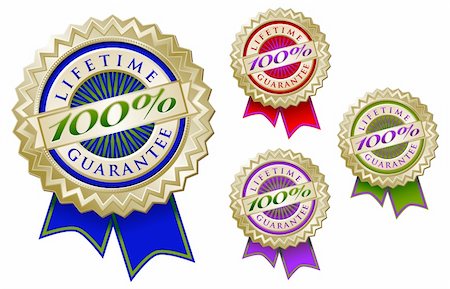 simsearch:400-04283440,k - Set of Four Colorful 100% Lifetime Guarantee Emblem Seals With Ribbons. Foto de stock - Super Valor sin royalties y Suscripción, Código: 400-04589758