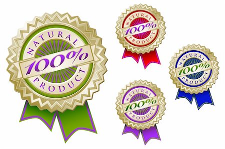 simsearch:400-04375327,k - Set of Four Colorful 100% Natural Product Emblem Seals With Ribbons. Stock Photo - Budget Royalty-Free & Subscription, Code: 400-04589760