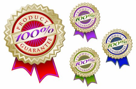 simsearch:400-04375327,k - Set of Four Colorful 100% Product Guarantee Emblem Seals With Ribbons. Stock Photo - Budget Royalty-Free & Subscription, Code: 400-04589761