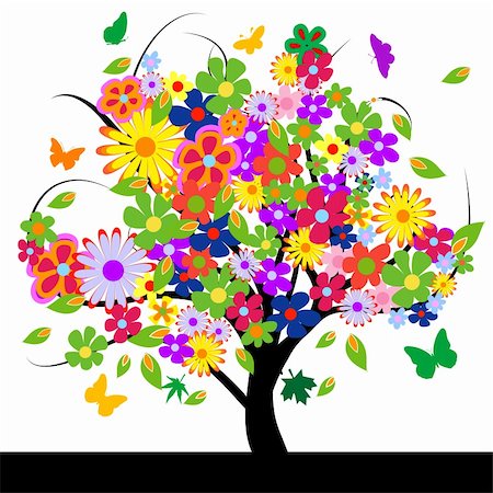 simsearch:400-06199703,k - Abstract tree with flowers vector illustration Foto de stock - Super Valor sin royalties y Suscripción, Código: 400-04580329