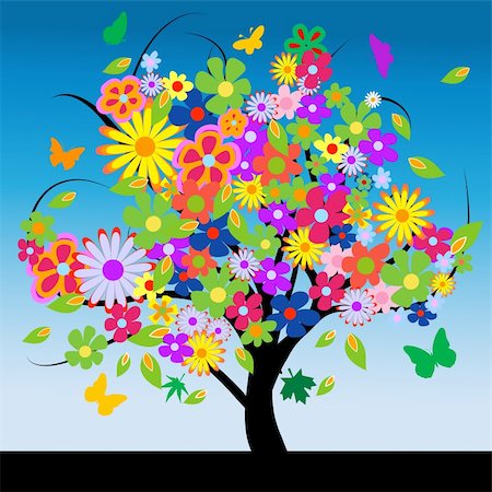 simsearch:400-06199703,k - Abstract tree with flowers vector illustration Foto de stock - Super Valor sin royalties y Suscripción, Código: 400-04580330