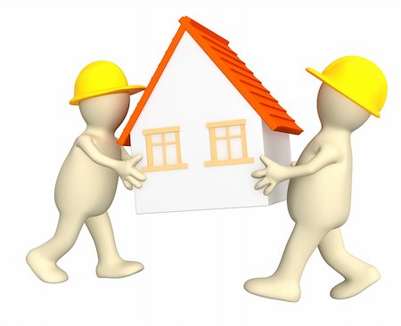 Two builders - puppets, holding in hands the stylized house Stock Photo - Budget Royalty-Free & Subscription, Code: 400-04580791
