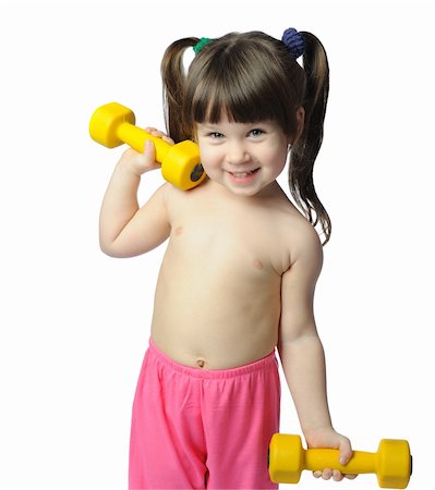 slim child - The little girl with dumbbells. It is isolated on a white background Stock Photo - Budget Royalty-Free & Subscription, Code: 400-04581748